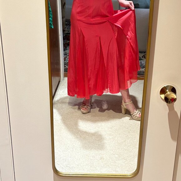 100% Silk La Ligne Melon-Colored Maxi Dress with Sheer Inserts at Hem - Picture 7 of 12